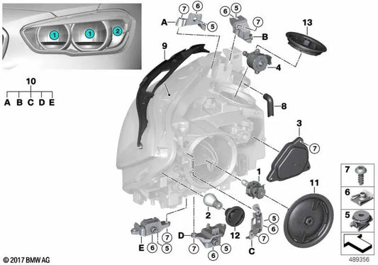 Kit di riparazione della luce diurna per BMW 1 F20N Serie, F21N Serie 3 F30N, F31N (OEM 63117428426). BMW originale