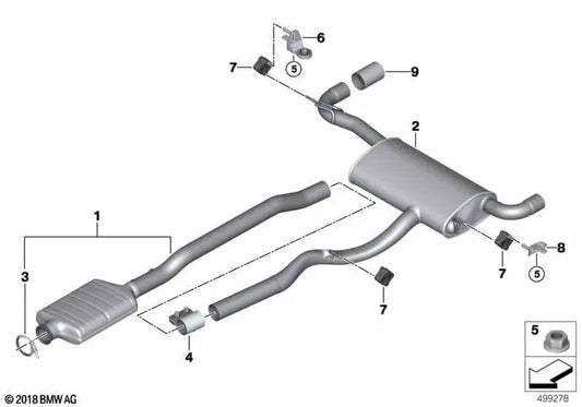 Rear silencer for BMW 2 Series F44, X1 F48, F48N (OEM 18308593647). Original BMW