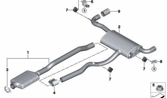 Silencioso trasero / Tapa final de escape OEM 18308593644 para BMW F39 (X2 xDrive18d/20d) y MINI F54 (Cooper S ALL4). Original BMW y MINI.