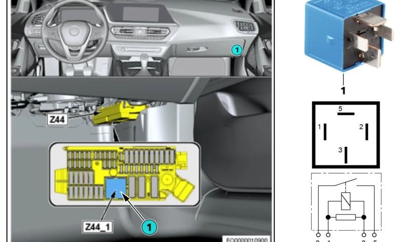 Relé interruptor azul cielo OEM 61369367693 para BMW F70, U06, G26, E5, F90, F90N, G30, G30N, G31, G31N, G38, G38N, G32, G32N, G11, G11N, G12, G12N, I20, U11, U10 y MINI U25. Original BMW y MINI.