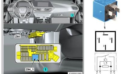 Relé interruptor azul cielo OEM 61369367693 para BMW F70, U06, G26, E5, F90, F90N, G30, G30N, G31, G31N, G38, G38N, G32, G32N, G11, G11N, G12, G12N, I20, U11, U10 y MINI U25. Original BMW y MINI.