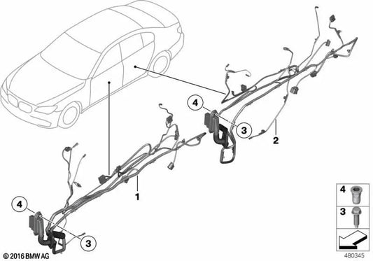 Rear door wiring for BMW F02N (OEM 61129302940). Original BMW.