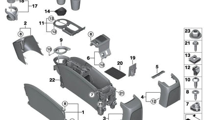 Alfombrilla insertable para compartimento central OEM 51169283143 para BMW i3 (I01, I01N). Original BMW.
