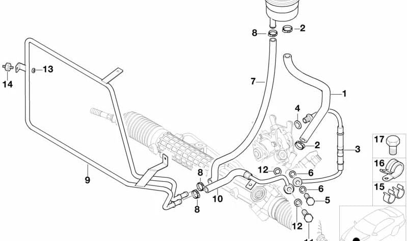 Assisted Management Hose 32411093951 For BMW Z3 {E36} (Models 1.8, 1.9 - CJ11, CH71, CH81, CM11). Connect pump and steering box. Original BMW.