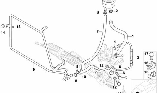 Assisted Management Hose 32411093951 For BMW Z3 {E36} (Models 1.8, 1.9 - CJ11, CH71, CH81, CM11). Connect pump and steering box. Original BMW.