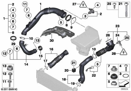 Conducción del aire de carga para BMW Serie 5 F07, F10, F11, F18, Serie 6 F12, X5 E70N, X6 E71 (OEM 13717588268). Original BMW.