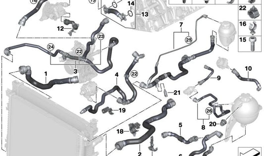 Soporte de manguito (diámetro 14mm) OEM 17128693287 para BMW G20, G20N, G21, G21N, G22, G22N, G23, G23N, G26, G26N, G01, G01N, G08, G08N, G45, F97, F97N, F98, F98N, G02, G02N, G05, G05N, G18, G18N, G06, G06N, G07, G07N, M G09. Original BMW.