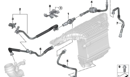 Tank vent duct with resonator for BMW G20N, G21N, G26, F97, F98 (OEM 13908058622). Original BMW.