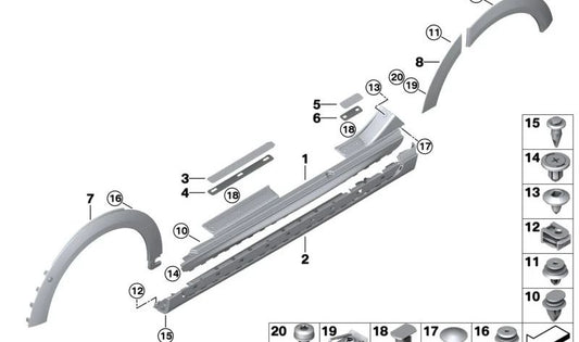 Arc de roue avant droit OEM 51115A3C7E4 pour Mini F56 LCI, F55 LCI, Cabrio F57 LCI. Mini d'origine.