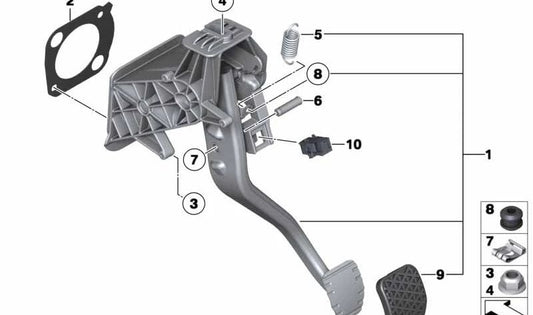 Set di pedale con pedale del freno per BMW F10, F11, F06, F12, F13, F01N, F02N (OEM 35002284309). BMW originale
