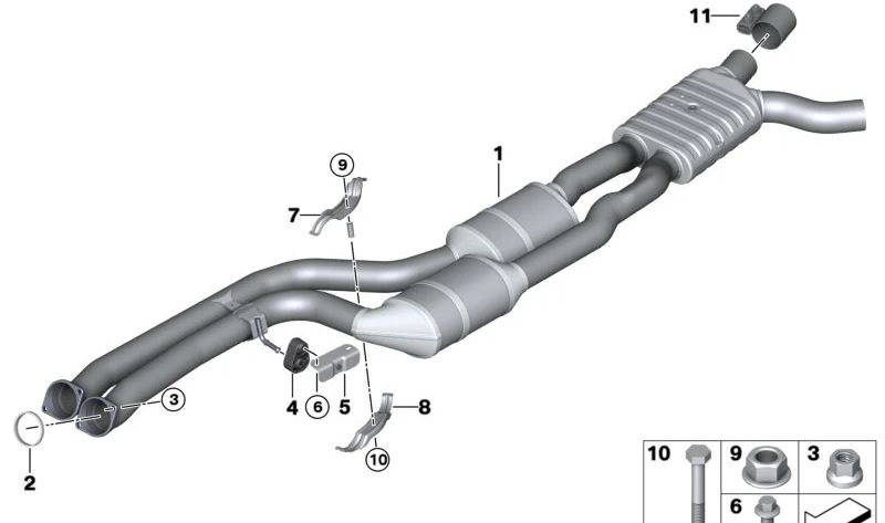 Abrazadera superior escape OEM 18308747477 para BMW F87 M2 CS y M2 Competition. Pieza original BMW.