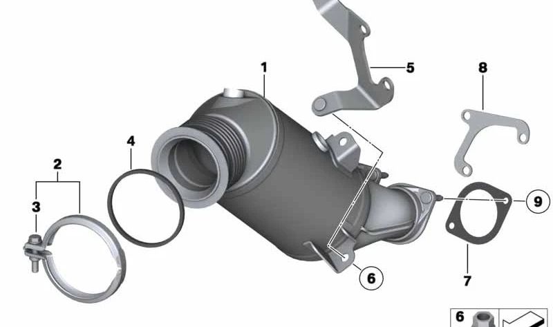 Soporte para catalizador cercano al motor OEM 18307597065 para BMW E82, E88, E90, E91, E92, E93, E84. Original BMW.