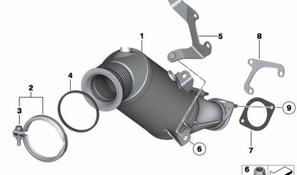 Soporte para catalizador cercano al motor OEM 18307597065 para BMW E82, E88, E90, E91, E92, E93, E84. Original BMW.
