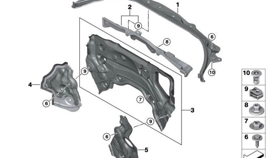 Front left lower bulkhead for BMW 7 Series G11, G12, G70 (OEM 51717407875). Original BMW