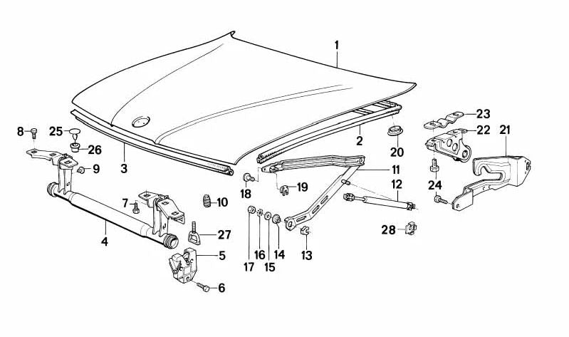 Bisagra de capó OEM 41611928732 para BMW E32. Original BMW.