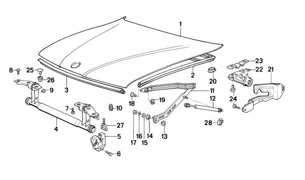 Bisagra de capó OEM 41611928732 para BMW E32. Original BMW.