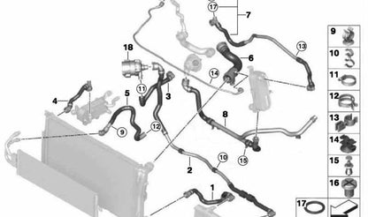 Manguera de refrigerante OEM 17127648645 para BMW F22, F23, F30, F31, F32, F33, F34, F36. Original BMW.