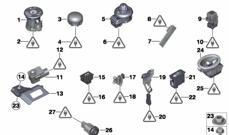 Soporte interruptor alarma OEM 61319806457 para MINI R60 y R61. Compatible con modelos Cooper, Cooper ALL4 y Cooper D. Original MINI.