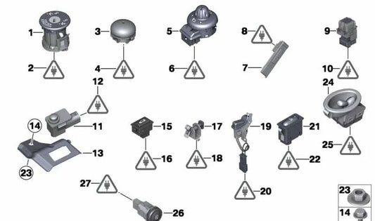 Soporte interruptor alarma OEM 61319806457 para MINI R60 y R61. Compatible con modelos Cooper, Cooper ALL4 y Cooper D. Original MINI.