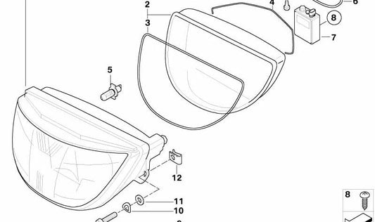 Xenon Lighthouse OEM 63127653128 Para BMW Motorrad K 1200 LT (KK58). Compatível com modelos feitos entre 01/2004 e 05/2009. BMW Motorrad original.