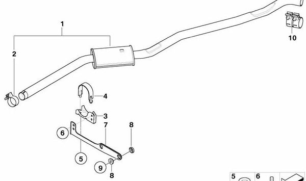 Silenciador delantero OEM 18303416487 para BMW X3 E83 y E83N. Recambio original BMW.