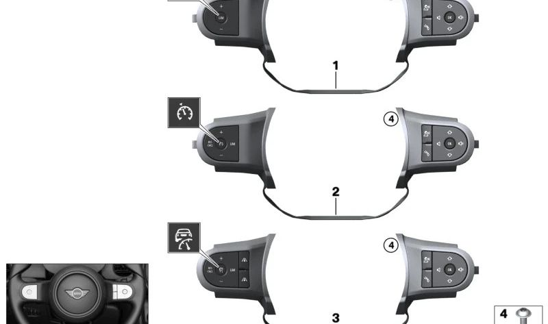 Interruptor volante multifuncional deportivo OEM 61315A3B137 para MINI F56 LCI, F55 LCI, Clubman F54 LCI, Cabrio F57 LCI, Countryman F60 LCI... y más. Original MINI.