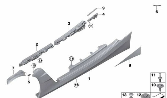 Protector adhesivo lateral izquierdo OEM 51777947057 para BMW Z4 G29. Pieza original BMW.