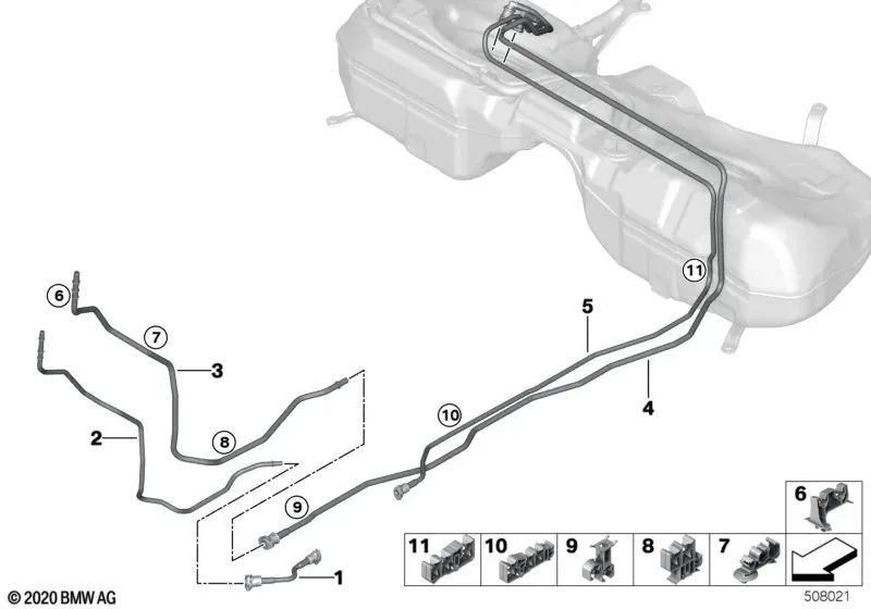 Frontkraftstoff -Futtermittelschlauch für BMW 3 G20 -Serie, G21, G28, 4 G22 -Serie (OEM 16127449066). Original BMW