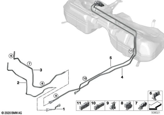 Frontkraftstoff -Futtermittelschlauch für BMW 3 G20 -Serie, G21, G28, 4 G22 -Serie (OEM 16127449066). Original BMW