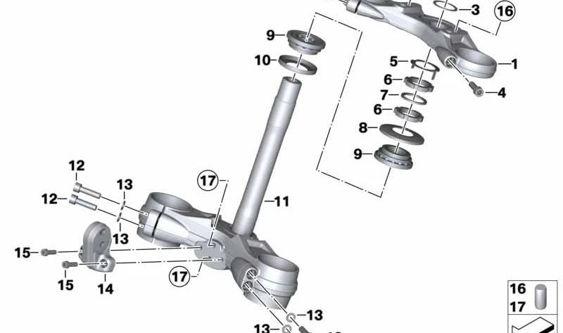 Puente horquilla inferior delantero OEM 31428552873 para motos BMW R nineT (K21) 2013-2016. Original BMW Motorrad.