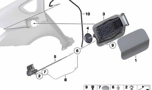 Tapa cubre depósito AdBlue OEM 51177217171 para BMW F07, F07N. Original BMW.