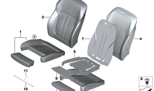 Funda asiento confort en cuero ventilado OEM 52107412684 para BMW G30, G30N, G31, G31N, G38, G32, G32N, G11, G11N, G12, G12N. Original BMW.