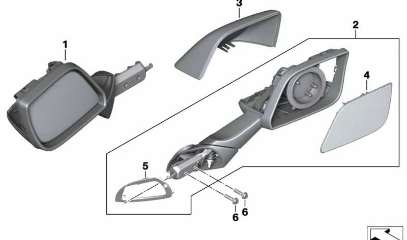 Espejo retrovisor derecho OEM 51168562354 para BMW Motorrad K 1600 GTL (F02) y K 1600 B (F51). Compatible con modelos de 2017 a 2021. Recambio original BMW Motorrad.