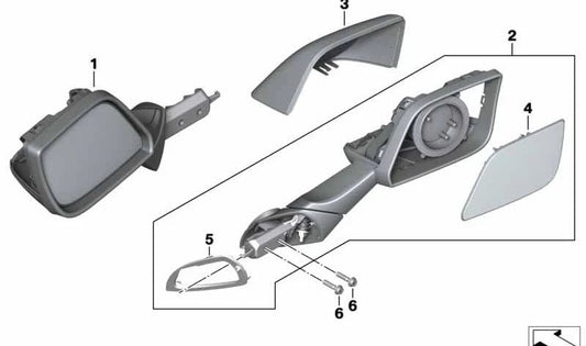 Espejo retrovisor derecho OEM 51168562354 para BMW Motorrad K 1600 GTL (F02) y K 1600 B (F51). Compatible con modelos de 2017 a 2021. Recambio original BMW Motorrad.