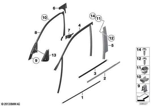 Embelezas de vedação Pilar B deixada para o BMW E84 (OEM 51332990557). BMW original.