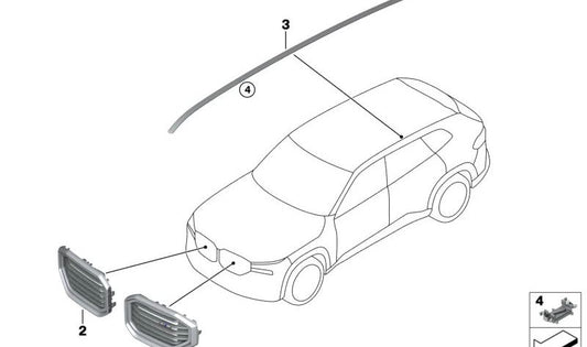 Rejilla decorativa delantera derecha Shadowline OEM 51135A37968 para BMW X5 (G05), X6 (G06), X7 (G07), XM (G09). Original BMW.