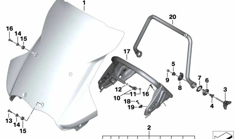 Estribo de sujeción de parabrisas OEM 46637694395 para motos BMW R 1200 GS Adventure K25 (2005–2013). Original BMW Motorrad.