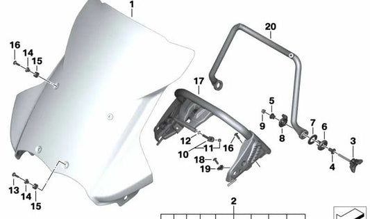 Estribo de sujeción de parabrisas OEM 46637694395 para motos BMW R 1200 GS Adventure K25 (2005–2013). Original BMW Motorrad.