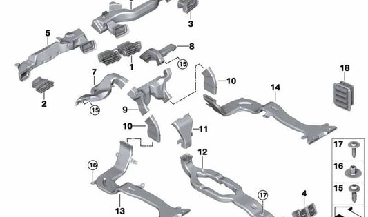 Rejilla central de aireación OEM 64229292741 para BMW F48 (X1) y F39 (X2). Compatible con modelos sDrive y xDrive. Original BMW.