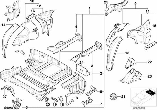 Pasarruedas Interior traseiro esquerdo para BMW (OEM 41148398629). BMW original
