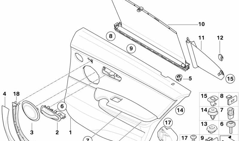 Right triangular window sun protection curtain for BMW 3 Series E90, E90N (OEM 51357129812). Original BMW
