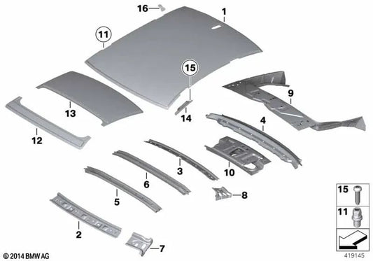 Rear window frame lower for BMW F06, F13 (OEM 41117263744). Original BMW