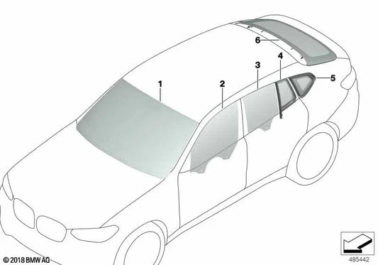 Verre latérale fixe pour la porte arrière droite pour BMW X4 F98, G02 (OEM 51357416544). BMW d'origine.