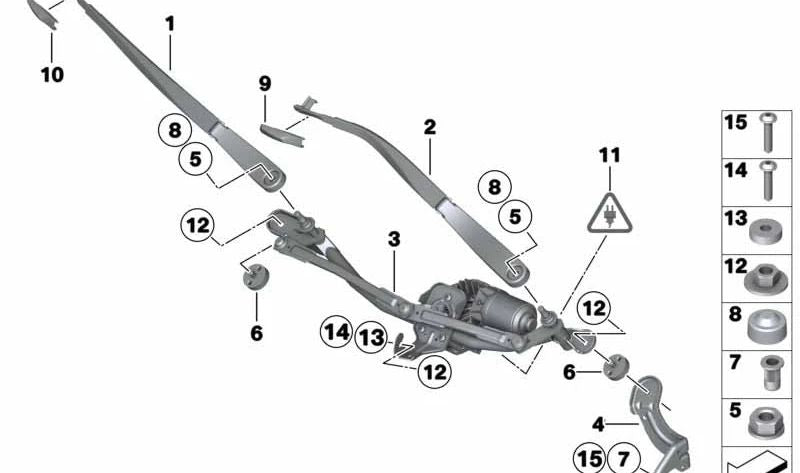 Passenger side wiper arm OEM 61617203156 for BMW F10, F11, F06, F12, F13. Original BMW.