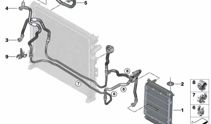 Tubo de refrigerante OEM 17125A022F4 para BMW X5 G05, X6 G06, X7 G07 y G07N. Conduce el líquido al radiador externo. Repuesto original BMW.