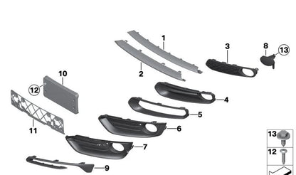 Rejilla embellecedora derecha OEM 51117452304 para BMW F22, F23. Original BMW.