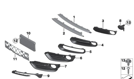 Tapa embellecedora entrada de aire izquierda OEM 51117310829 para BMW F20, F21. Pieza original BMW.