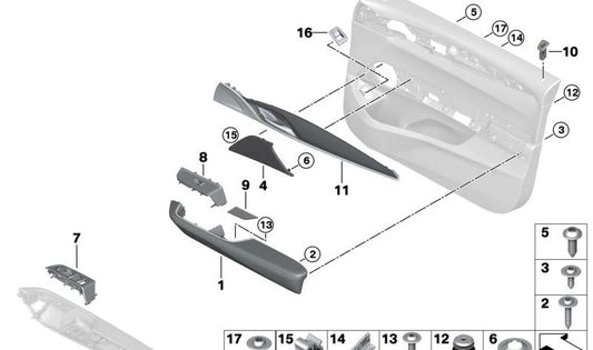 Embellecedor izquierdo del centro de cambios OEM 51417466307 para BMW G32 620d, 620d xDrive, 630d, 630d xDrive, 630i. Color blanco marfil. Original BMW.
