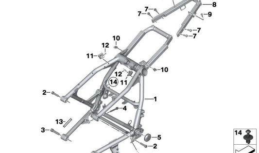 Chasis principal sin VIN OEM 46518561608 para BMW Motorrad R nineT (K21) 2013-2020. Original BMW Motorrad.
