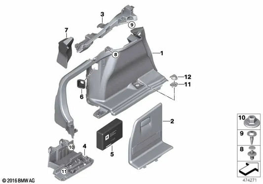 Revêtement du tronc arrière gauche pour BMW F36, F36N (OEM 5147337217). BMW d'origine